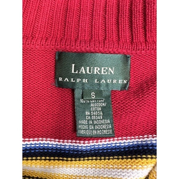 Lauren Ralph Lauren 1/4 Zip Mens Small Red Stripe Sweater - Picture 3 of 7